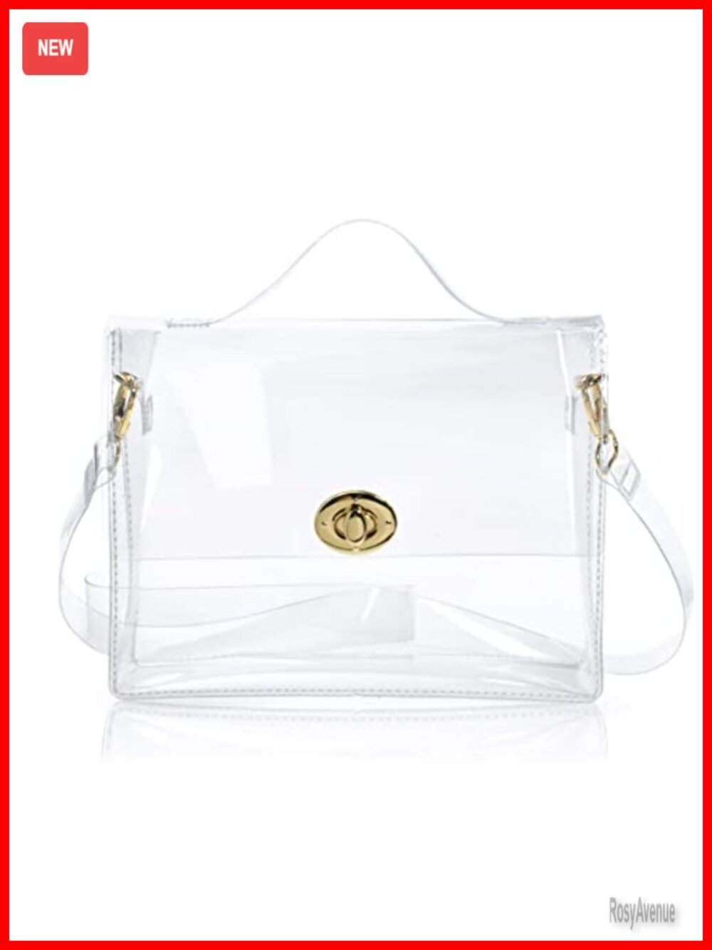 Clear Satchel Crossbody Bag with Turn Lock, Stadium Approved PVC Handbag